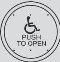 480 Series Push Plate icon: A circular plate with a wheelchair symbol and the text 'PUSH TO OPEN'.