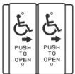 480V Series Push Plate icon: Two rectangular plates side-by-side, each with a wheelchair symbol and the text 'PUSH TO OPEN'.