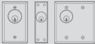 Diagram of 700 series key switch components: a single gang switch and a double gang switch.