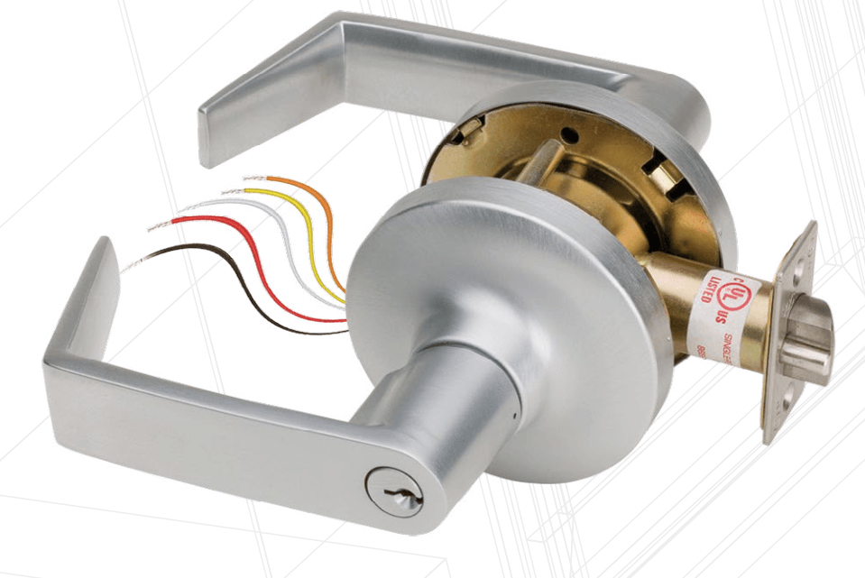 SDC Electra 7200 series electrified cylindrical lockset lever with wiring