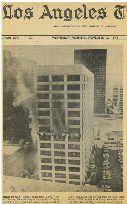 Los Angeles Times high-rise fire story, November 1974