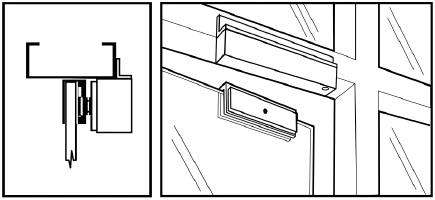 Glass door without top rail with glass door mounting kit: single swing door push-side mounting