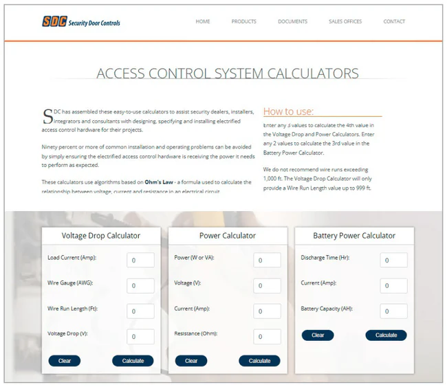 SDC online voltage drop and power calculators